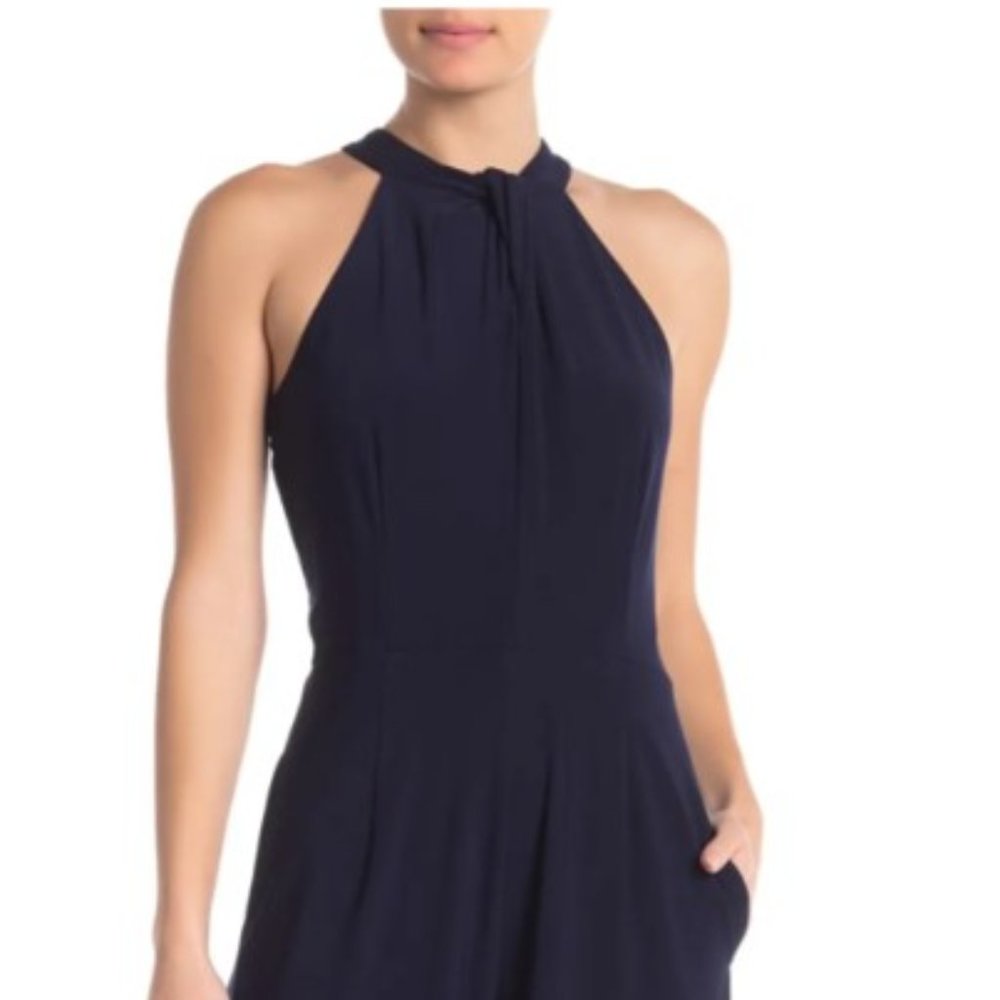 NWT Nina Leonard Twist-Front Halter Sleeveless Polyester/Spandex Jumpsuit sz. L